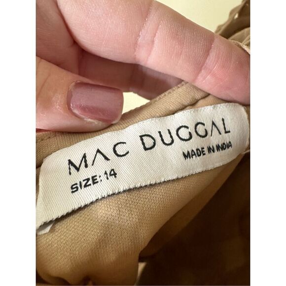 Mac Duggal NWT Sequined Faux Wrap Ruffle Asymmetrical Hem Dress in Mocha Size 14 - Picture 5 of 8